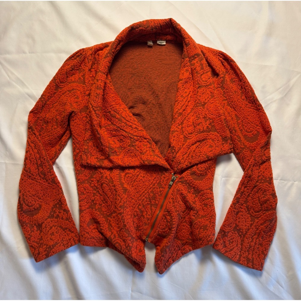 Moth Anthropologie Orange Paisley Jacquard Knit‎ Asymmetrical Moto Jacket Small